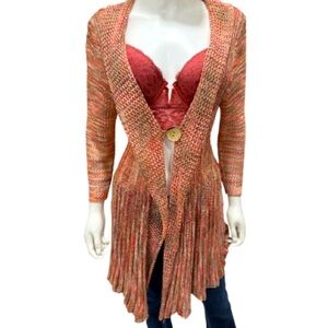 Fabulous Autumn Multi Color Long Open Front Single Button Knit Cardigan